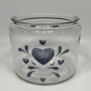 Corelle Corning Blue Sponge Heart Clear Canister Cookie Jar 6" Lid Cottagecore